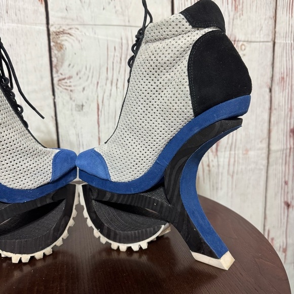 JEFFREY CAMPBELL Blue Suede Mesh high top sneakers wood & rubber platforms 6.5 - Picture 7 of 17